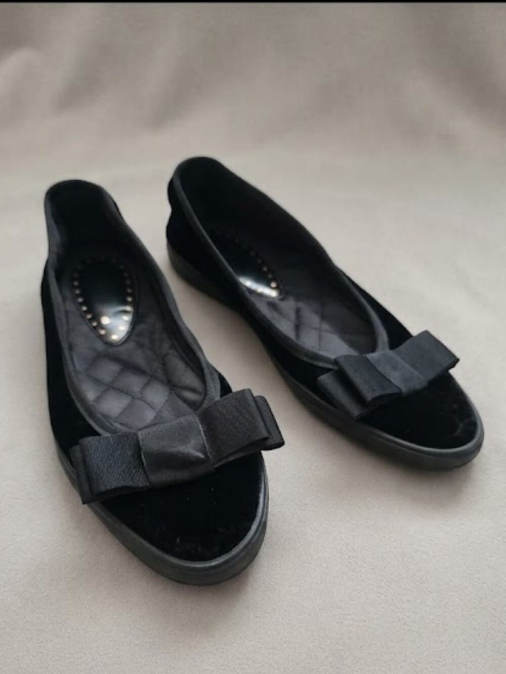 Vintage YSL black velvet slip-on ballet Bow flats rounded toe Size 38 USA 7.5 - Picture 4 of 10